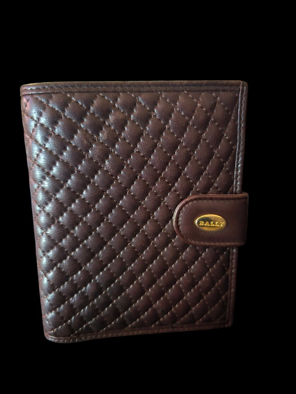 Bally Quilted Leather Wallet in Dark Brown with Gold Logo